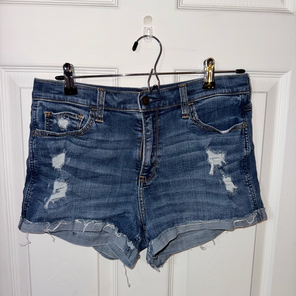 Hollister Blue Jean Shorts Distressed High-Waisted